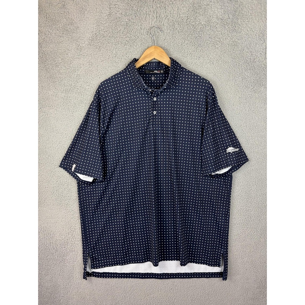 RLX Ralph Lauren Polo Shirt Mens XL Blue Polka Dot Wicking Golf Jersey Rugby Men
